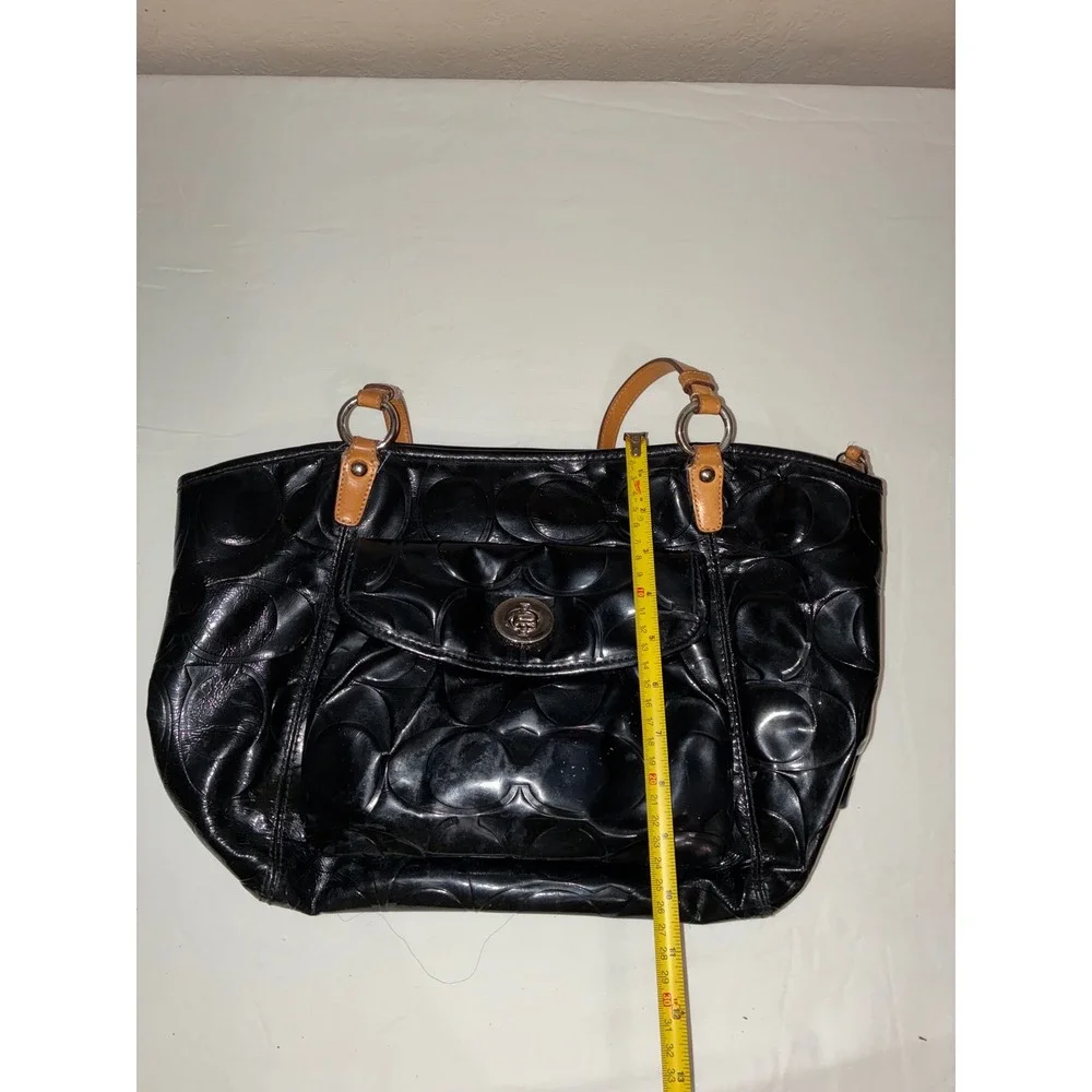 Coach Embossed Patent Leather  Signature C Tote Bag Black F14663 READ